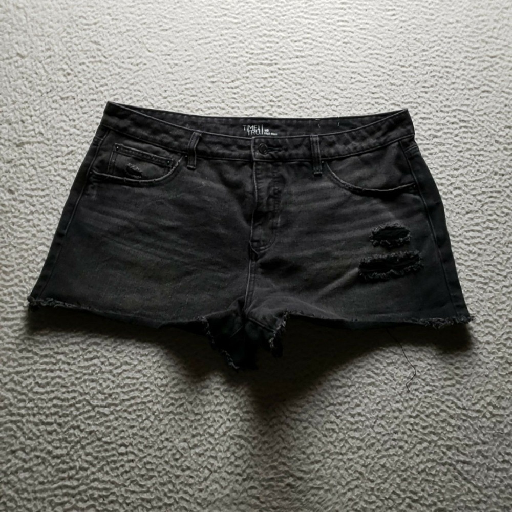 Time And Tru Denim Cutoff Shorts Womens 16 Black Distressed Frayed Hem Casual